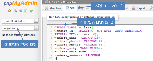 כיצד להוסיף טבלת SQL?